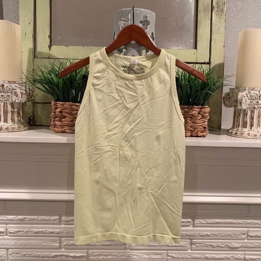 Z by Zella Green/Yellow High Neck Ribbed Sleeveless Activewear Tank Top Small